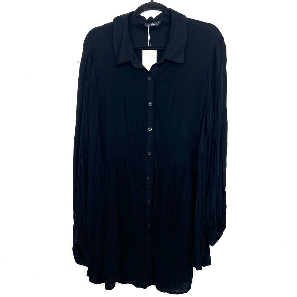 NWT Emery‎ Rose Black Button Down Long Sleeve Tunic Top Blouse 3XL XXXL